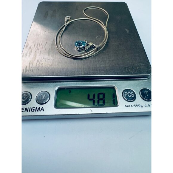 Vintage Estate Sterling Silver 925 Blue Topaz Pendant Necklace 17” Spring Ring, - Picture 10 of 10